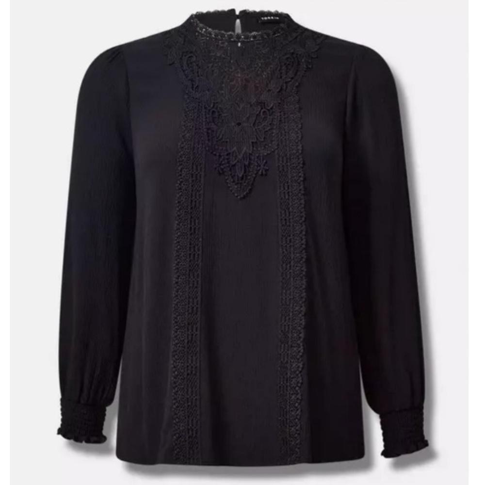 Torrid NEW Vamp Goth Gauzy Victorian Collar Crochet Yoke Top Blouse 1X 14 16